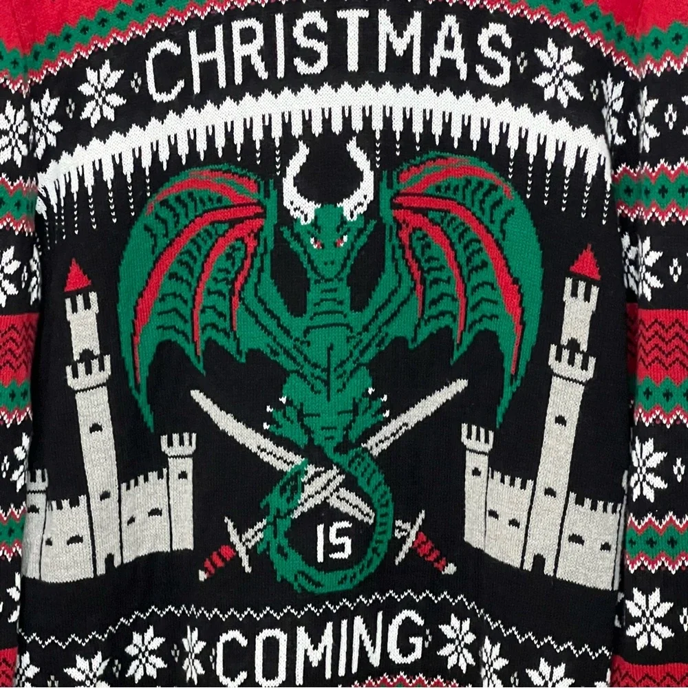 Ugly Christmas Sweater‎ Knitted Dragons and Castles Party